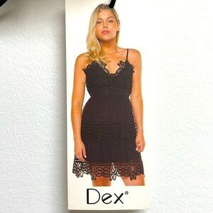 NWT Dex Black Tiered Lace polka dot mini Dress spaghetti straps size XS